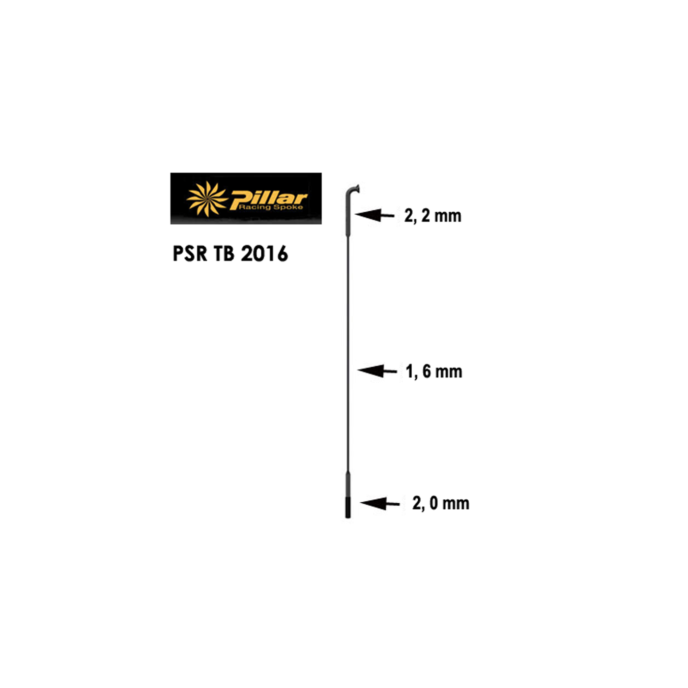 PILLAR RACING SPOKE PSRTB2016 JB, BLK 1,6MM 305MM UNTHREADED